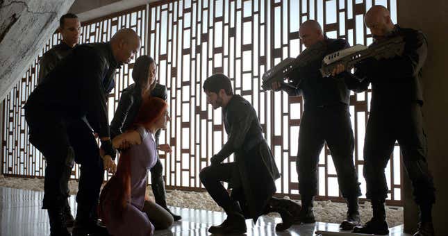 Serinda Swan and Iwan Rheon (center) in Marvel’s Inhumans